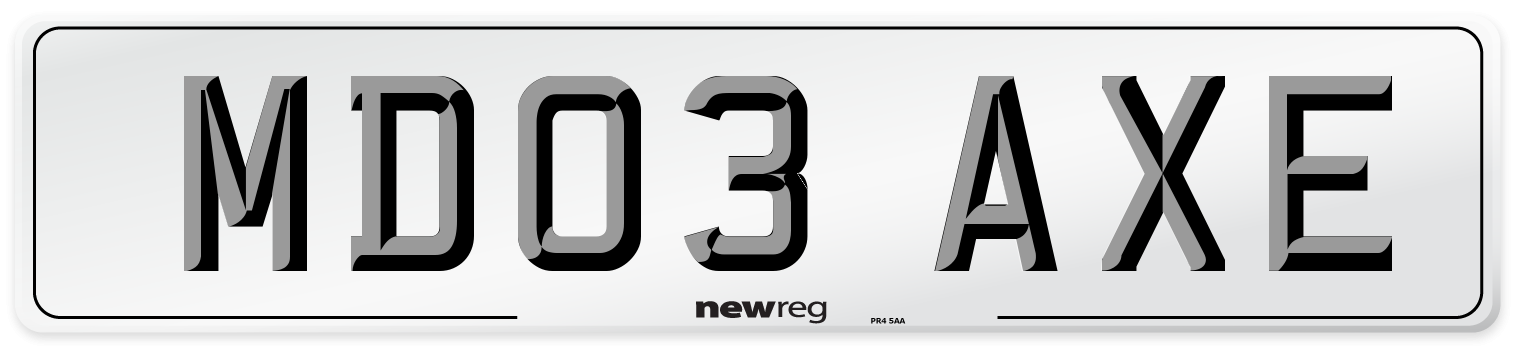 MD03 AXE Number Plate from New Reg